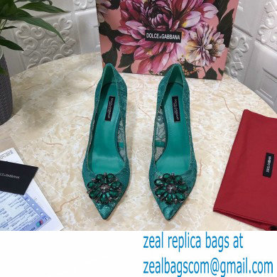 Dolce  &  Gabbana Heel 10.5cm Taormina Lace Pumps Green with Crystals 2021